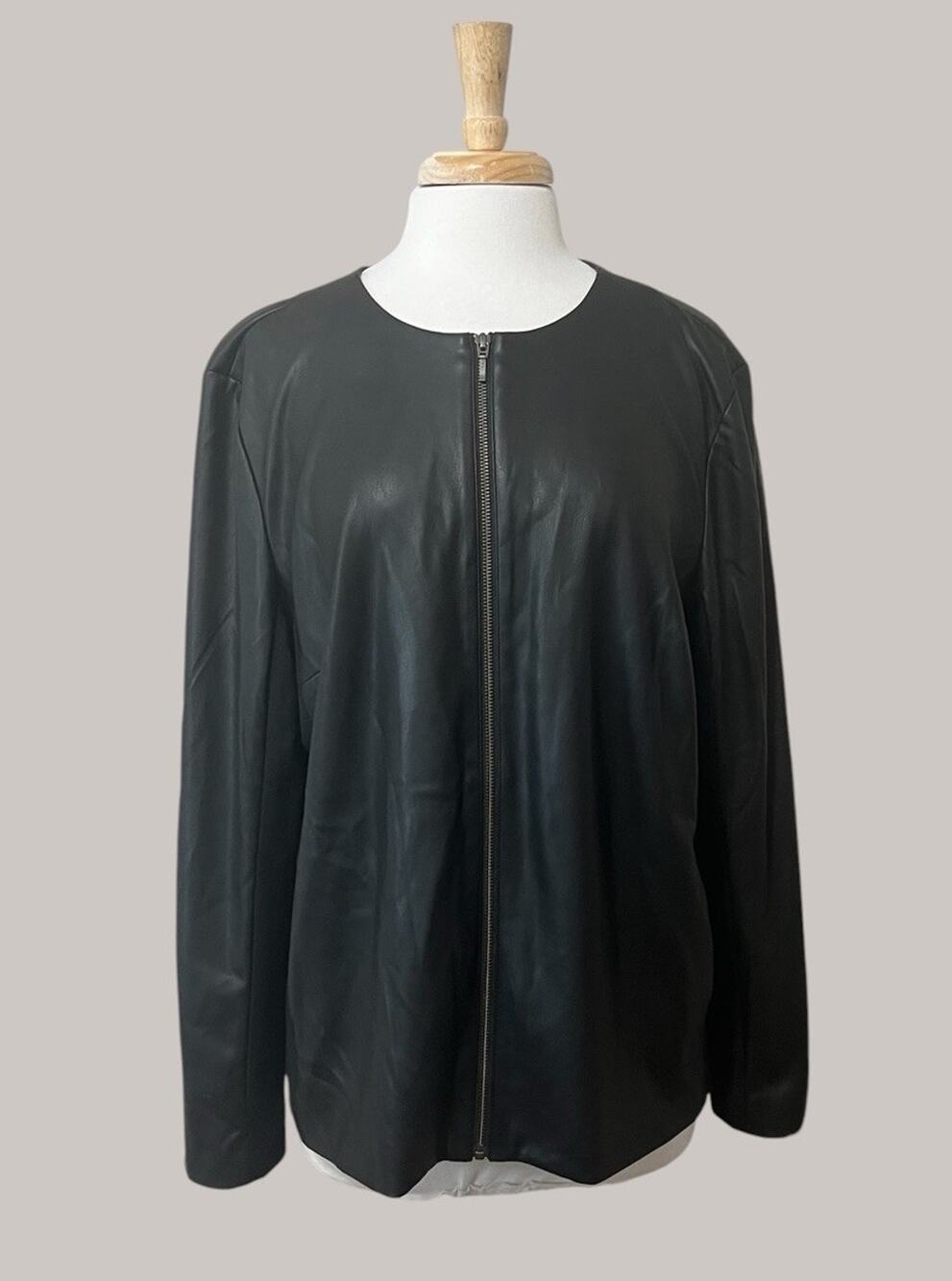 J Jill Womens Size XL Faux Leather Jacket Full Zip Black Motto Edgy Chic